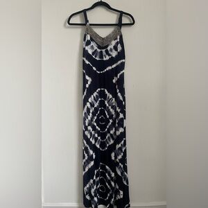 INC INTERNATIONAL CONCEPTS Dress Sz S Blue White Tie Dye Irediscent Bead EUC